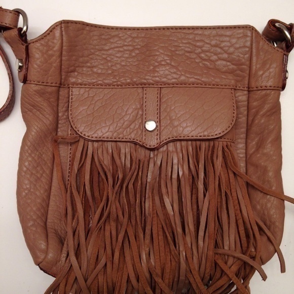 REBECCA MINKOFF brown leather tassel crossbody bag